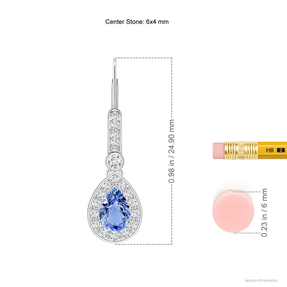 6x4mm A Pear-Shaped Tanzanite and Diamond Halo Drop Earrings in White Gold ruler