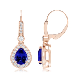 8x6mm AAAA Pear-Shaped Tanzanite and Diamond Halo Drop Earrings in Rose Gold