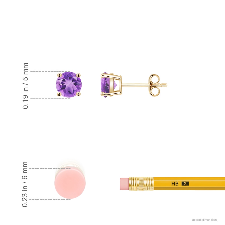 5mm A Basket-Set Round Amethyst Studs in Yellow Gold ruler