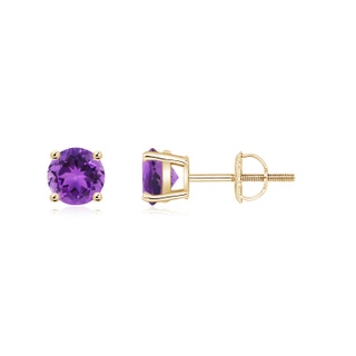 5mm AAA Basket-Set Round Amethyst Studs in 9K Yellow Gold