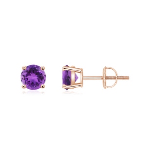 5mm AAA Basket-Set Round Amethyst Studs in Rose Gold