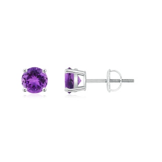 5mm AAA Basket-Set Round Amethyst Studs in White Gold