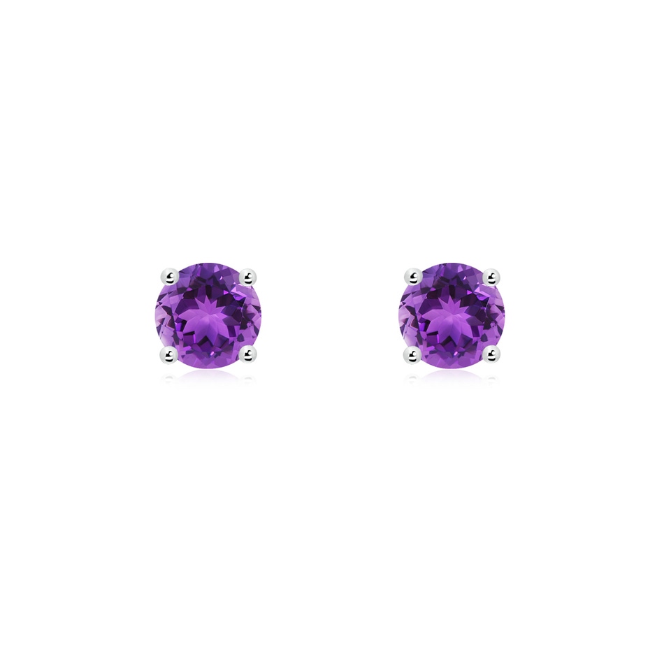 5mm AAA Basket-Set Round Amethyst Studs in White Gold 