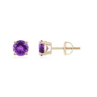 5mm AAA Basket-Set Round Amethyst Studs in Yellow Gold