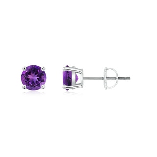 5mm AAAA Basket-Set Round Amethyst Studs in 10K White Gold