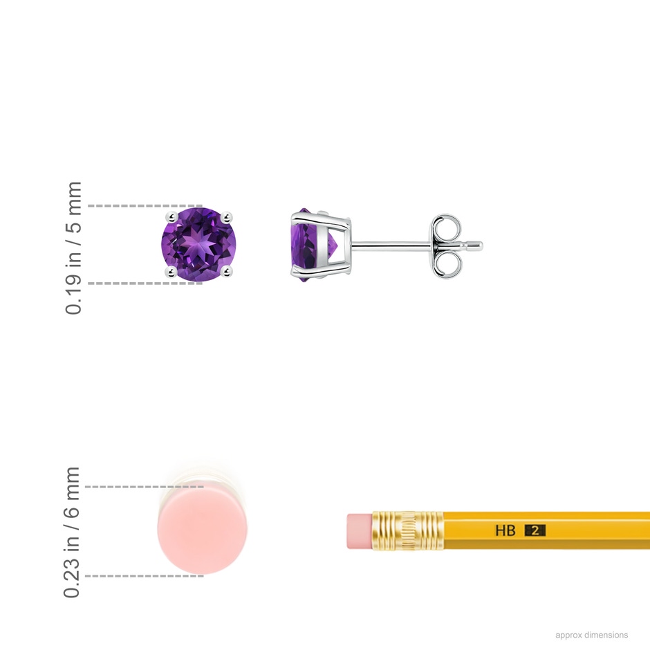 5mm AAAA Basket-Set Round Amethyst Studs in P950 Platinum ruler