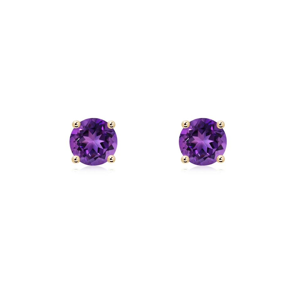 5mm AAAA Basket-Set Round Amethyst Studs in Yellow Gold 