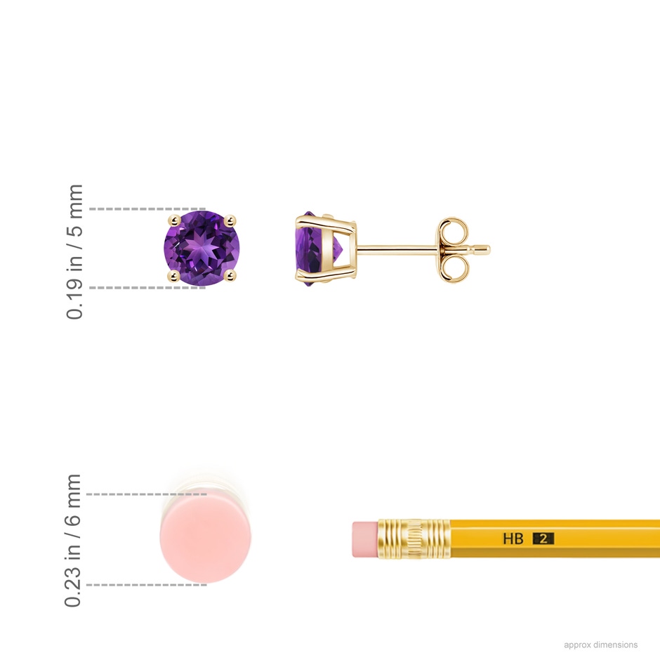 5mm AAAA Basket-Set Round Amethyst Studs in Yellow Gold ruler