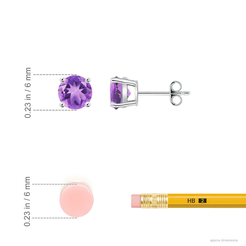 6mm A Basket-Set Round Amethyst Studs in White Gold ruler