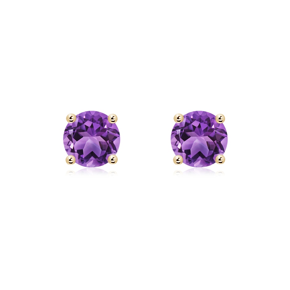 6mm AA Basket-Set Round Amethyst Studs in Yellow Gold 