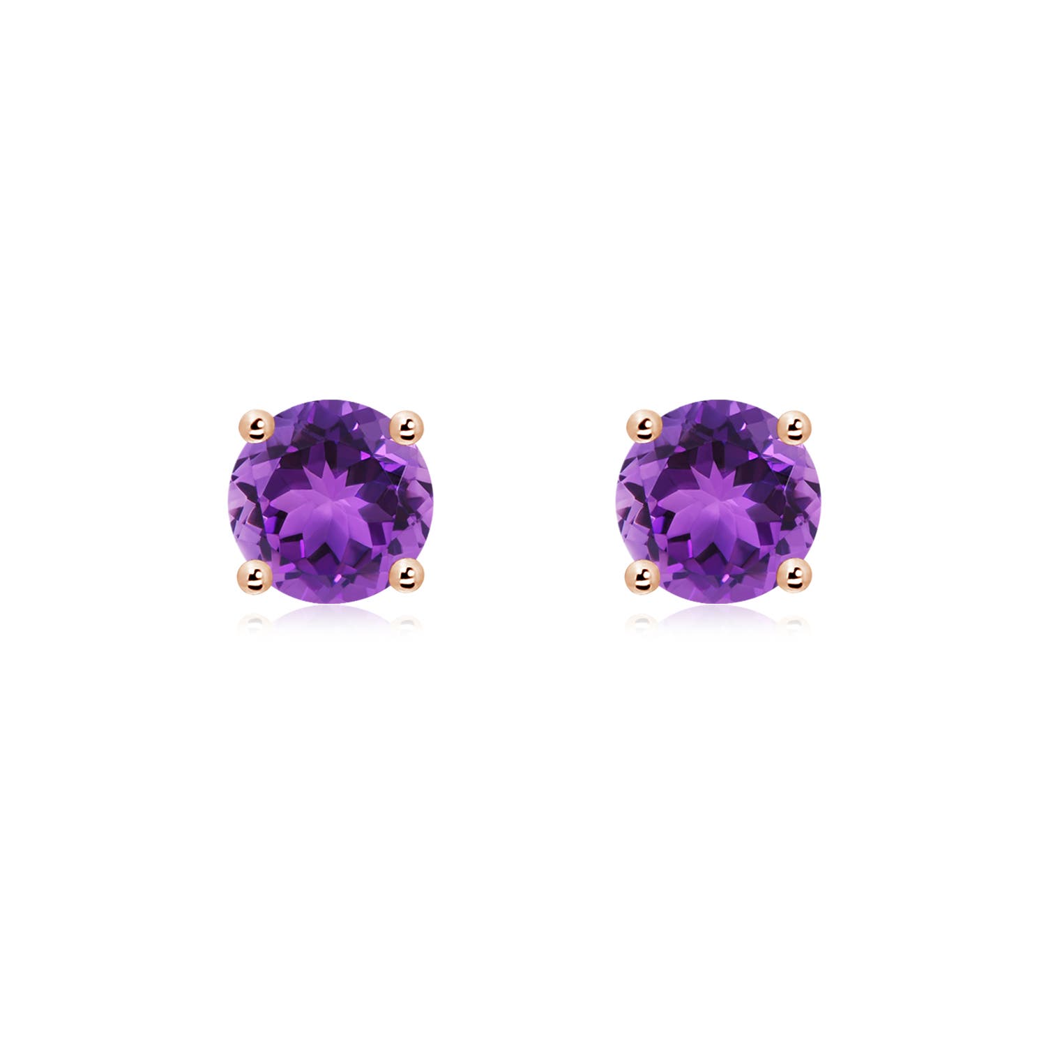 6mm AAA Basket-Set Round Amethyst Studs in 18CT Rose Gold