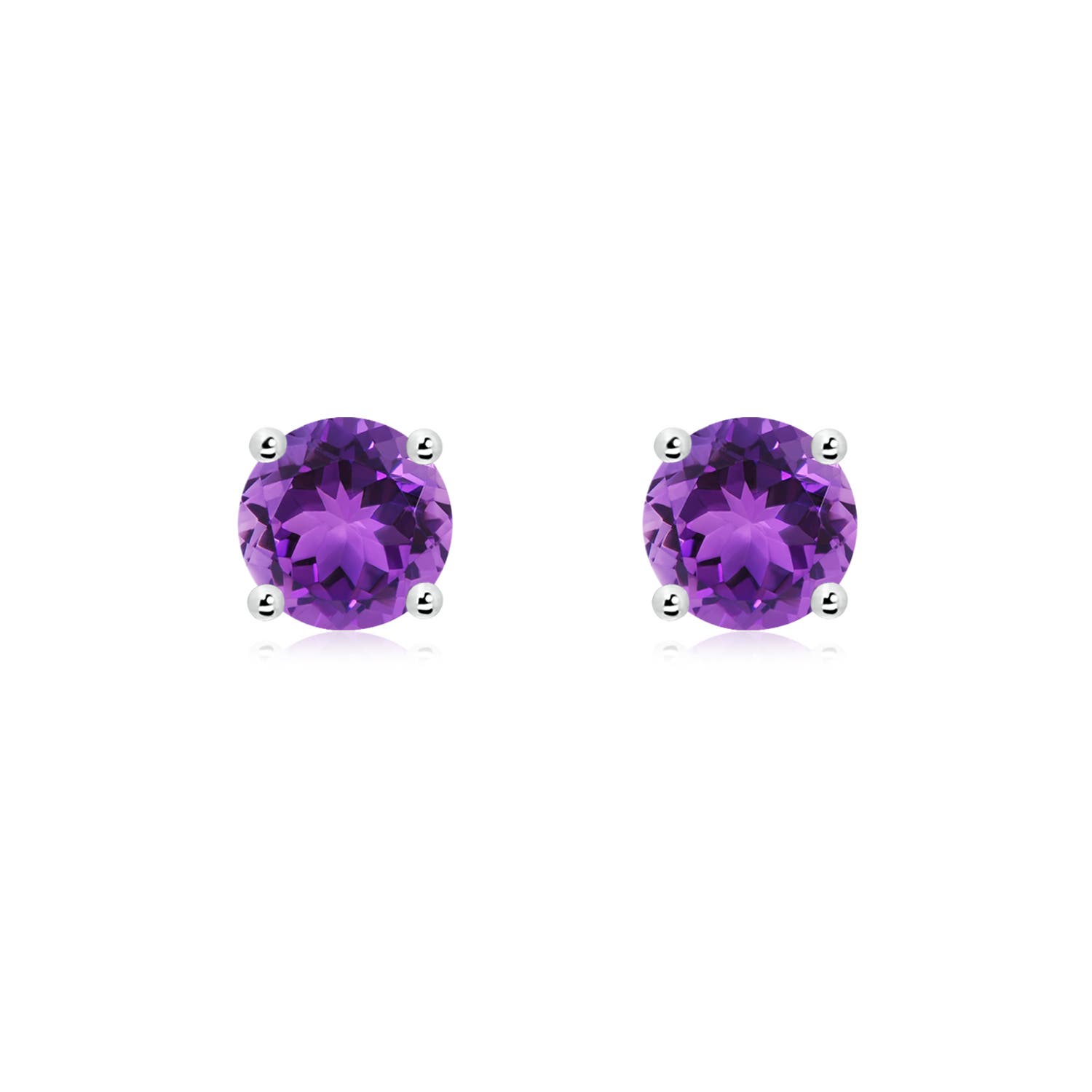 6mm AAA Basket-Set Round Amethyst Studs in 18K White Gold
