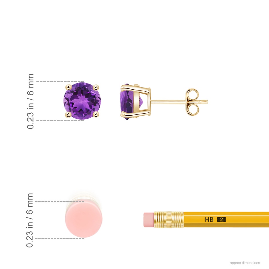 6mm AAA Basket-Set Round Amethyst Studs in Yellow Gold ruler