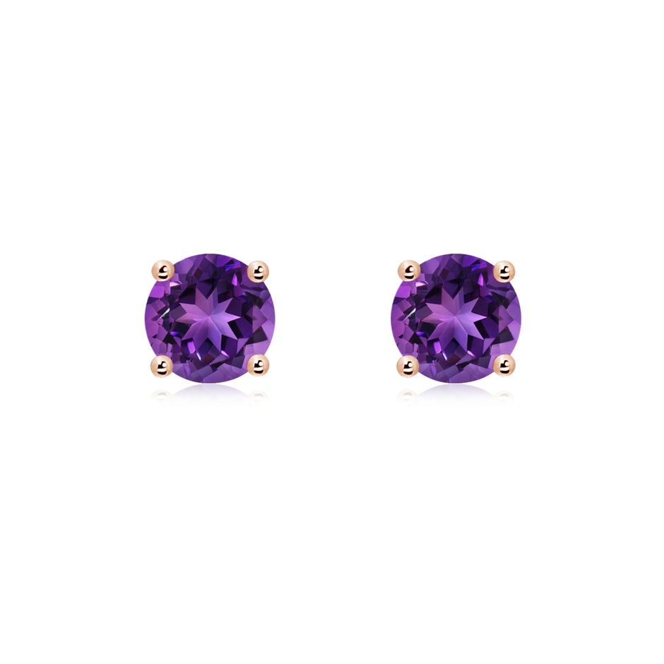 6mm AAAA Basket-Set Round Amethyst Studs in Rose Gold 