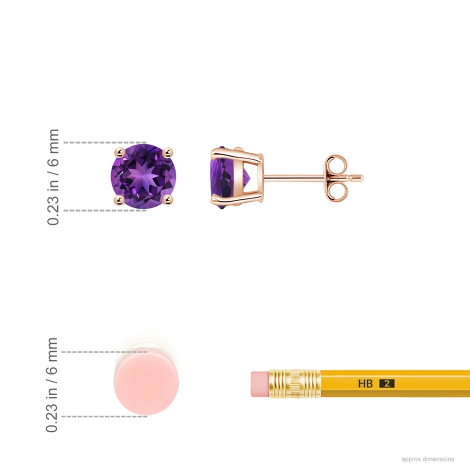 6mm AAAA Basket-Set Round Amethyst Studs in Rose Gold ruler