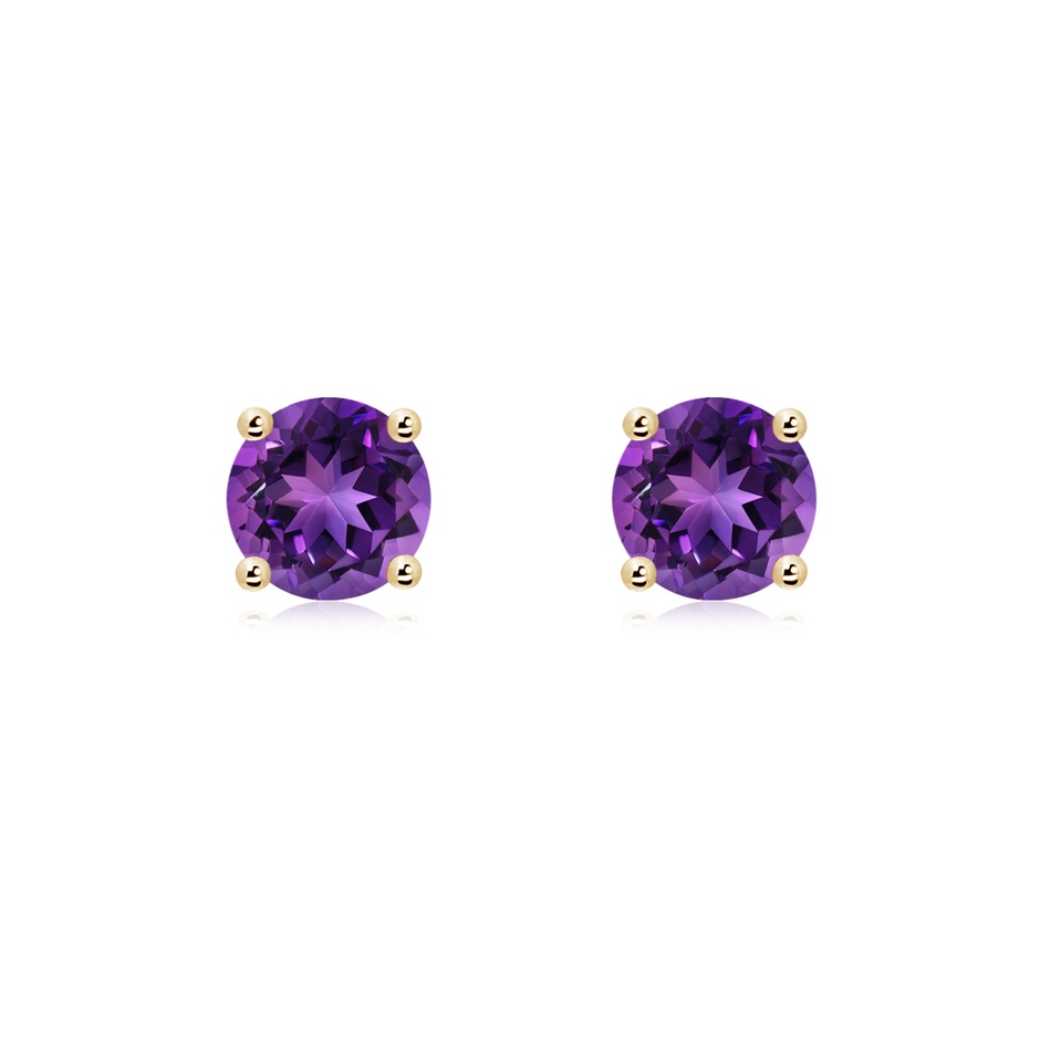 6mm AAAA Basket-Set Round Amethyst Studs in Yellow Gold 