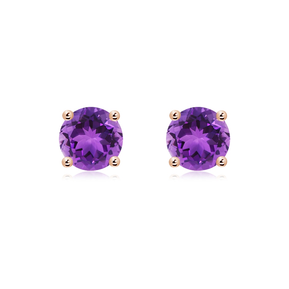 7mm AAA Basket-Set Round Amethyst Studs in 18K Rose Gold 