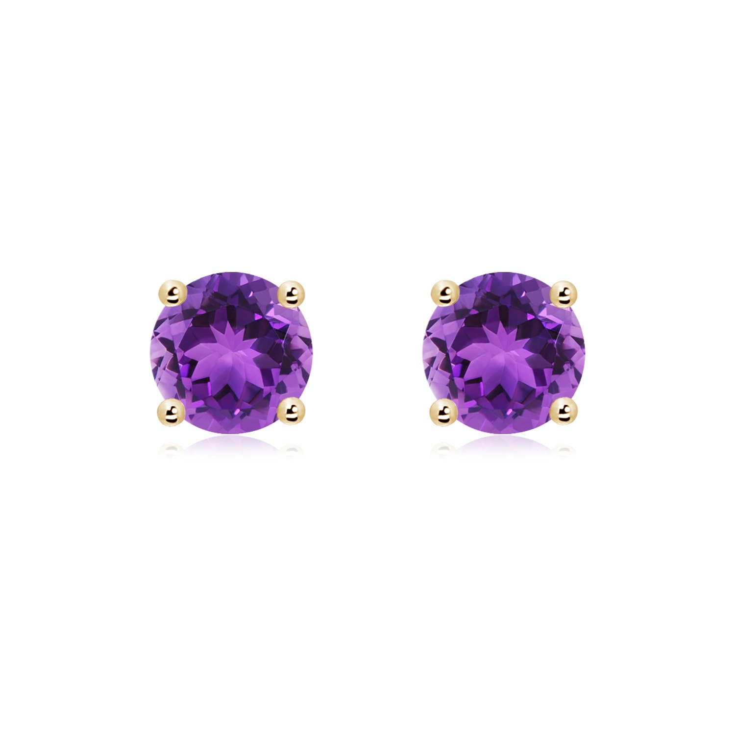 7mm AAA Basket-Set Round Amethyst Studs in 18K Yellow Gold
