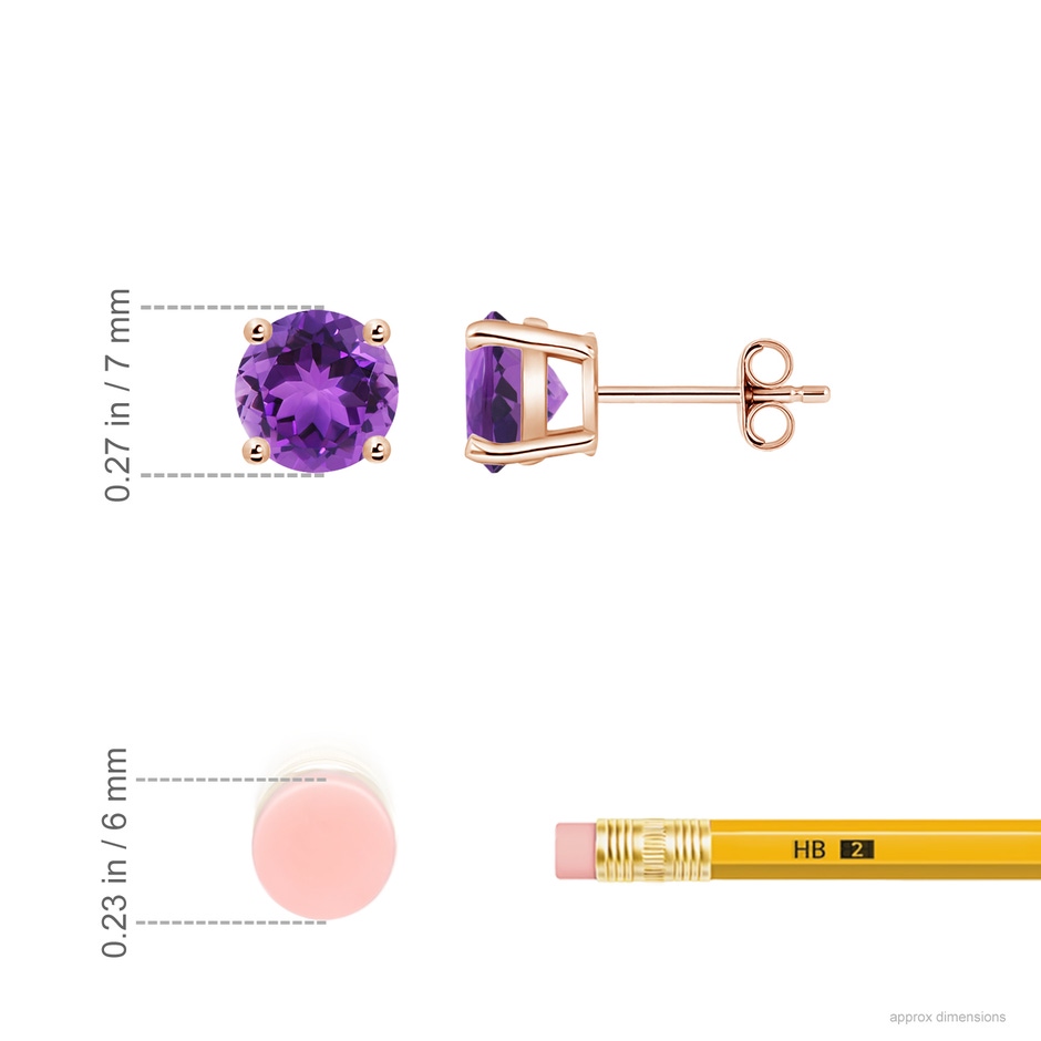 7mm AAA Basket-Set Round Amethyst Studs in Rose Gold ruler