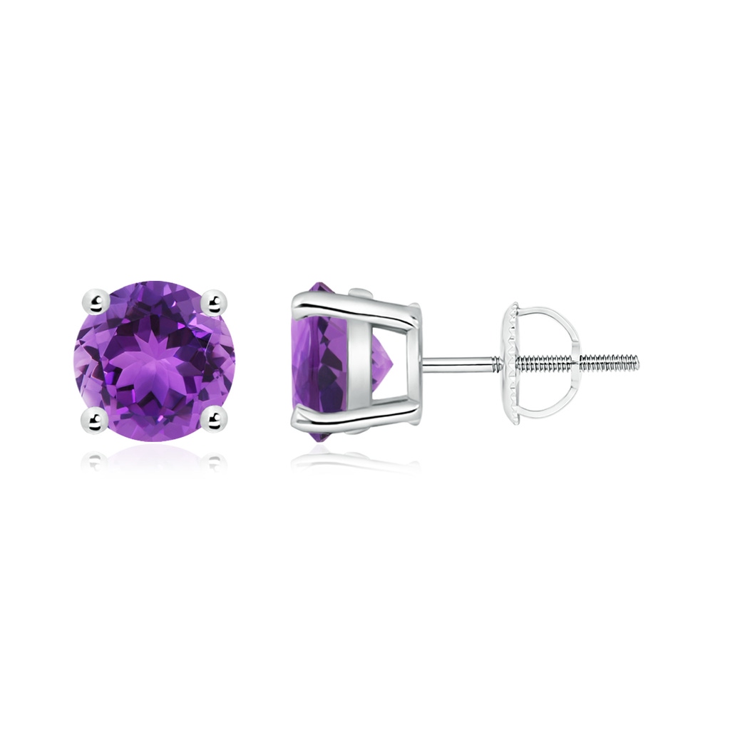 7mm AAA Basket-Set Round Amethyst Studs in White Gold