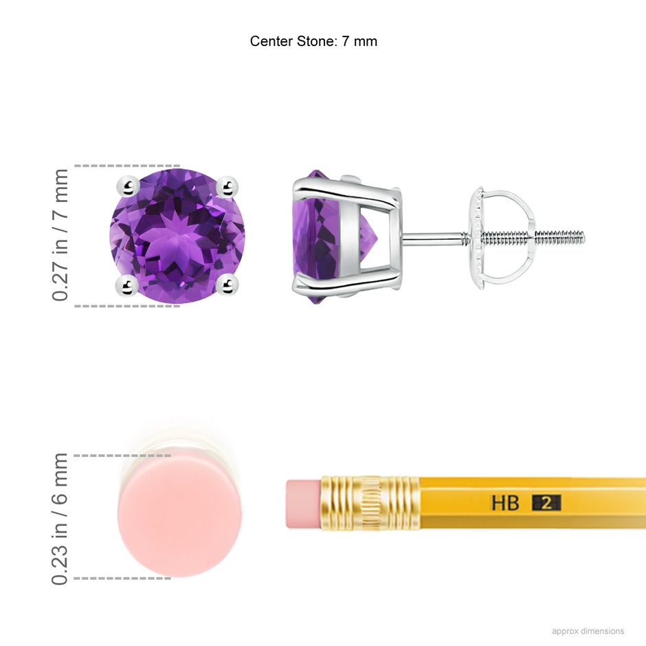 7mm AAA Basket-Set Round Amethyst Studs in White Gold ruler