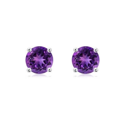 7mm AAAA Basket-Set Round Amethyst Studs in White Gold