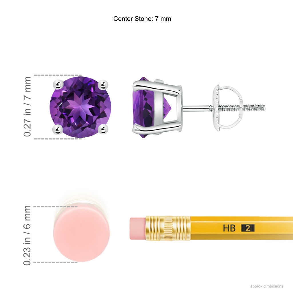 7mm AAAA Basket-Set Round Amethyst Studs in White Gold ruler