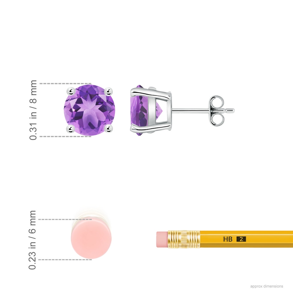 8mm A Basket-Set Round Amethyst Studs in 18K White Gold ruler