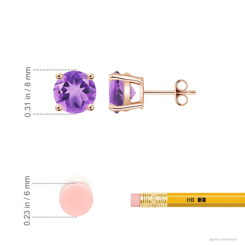 8mm A Basket-Set Round Amethyst Studs in Rose Gold ruler