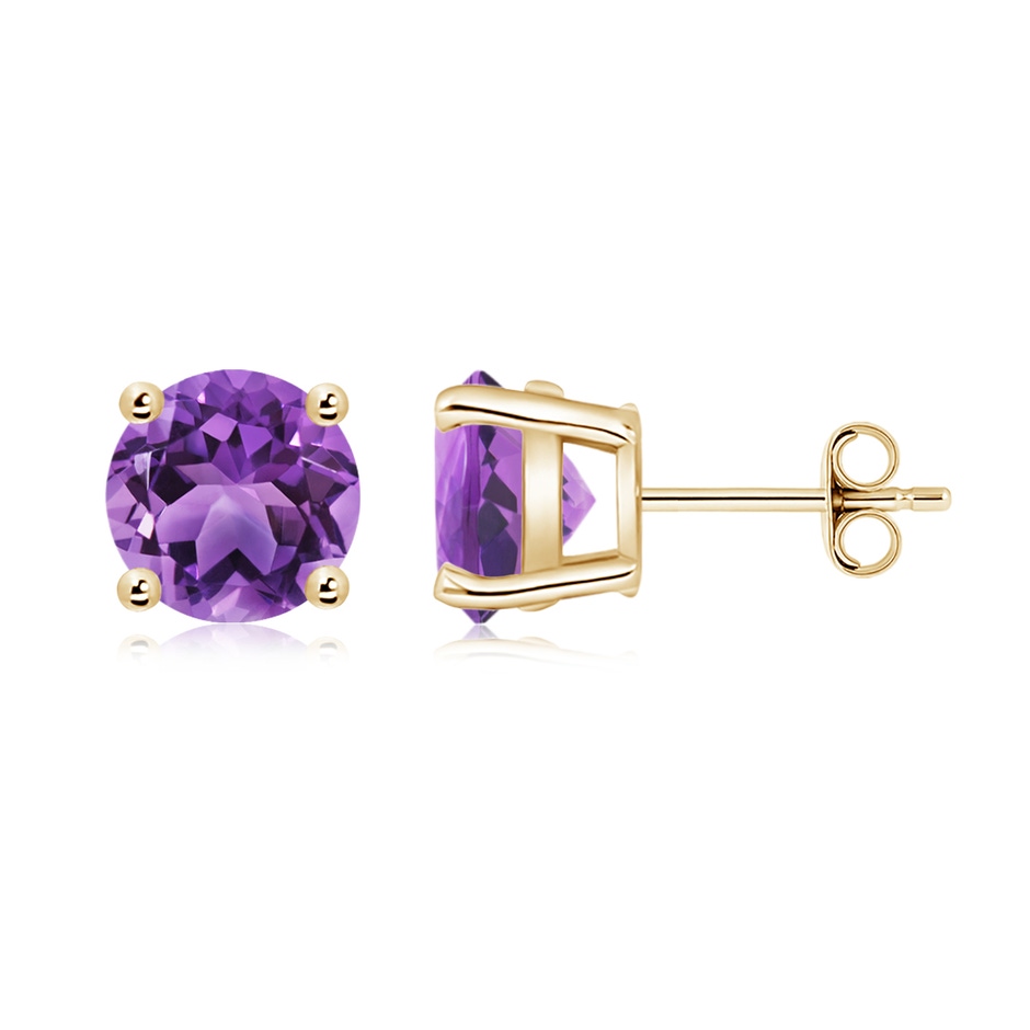 8mm AA Basket-Set Round Amethyst Studs in Yellow Gold side 199