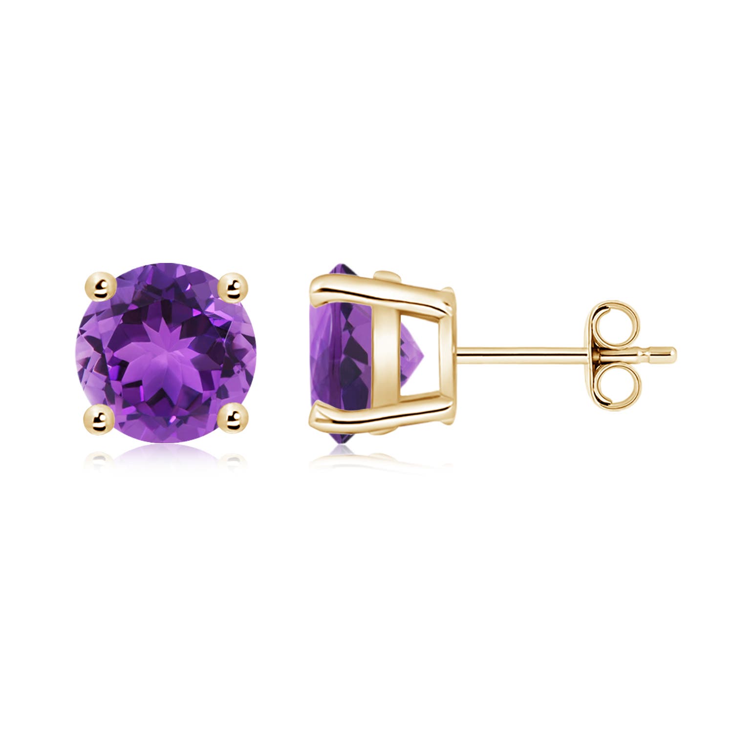 8mm AAA Basket-Set Round Amethyst Studs in 18K Yellow Gold