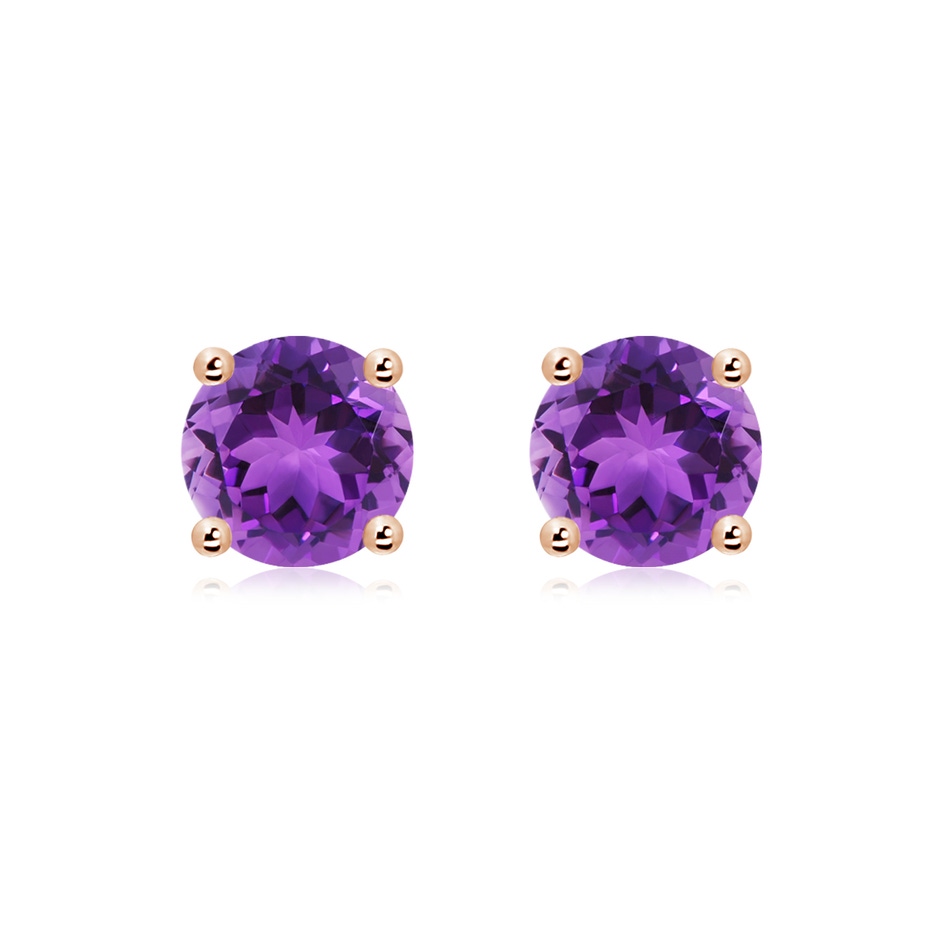 8mm AAA Basket-Set Round Amethyst Studs in Rose Gold 