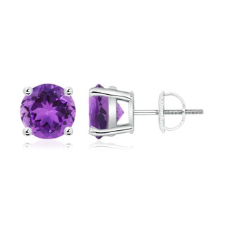 8mm AAA Basket-Set Round Amethyst Studs in White Gold