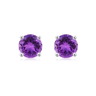 8mm AAA Basket-Set Round Amethyst Studs in White Gold