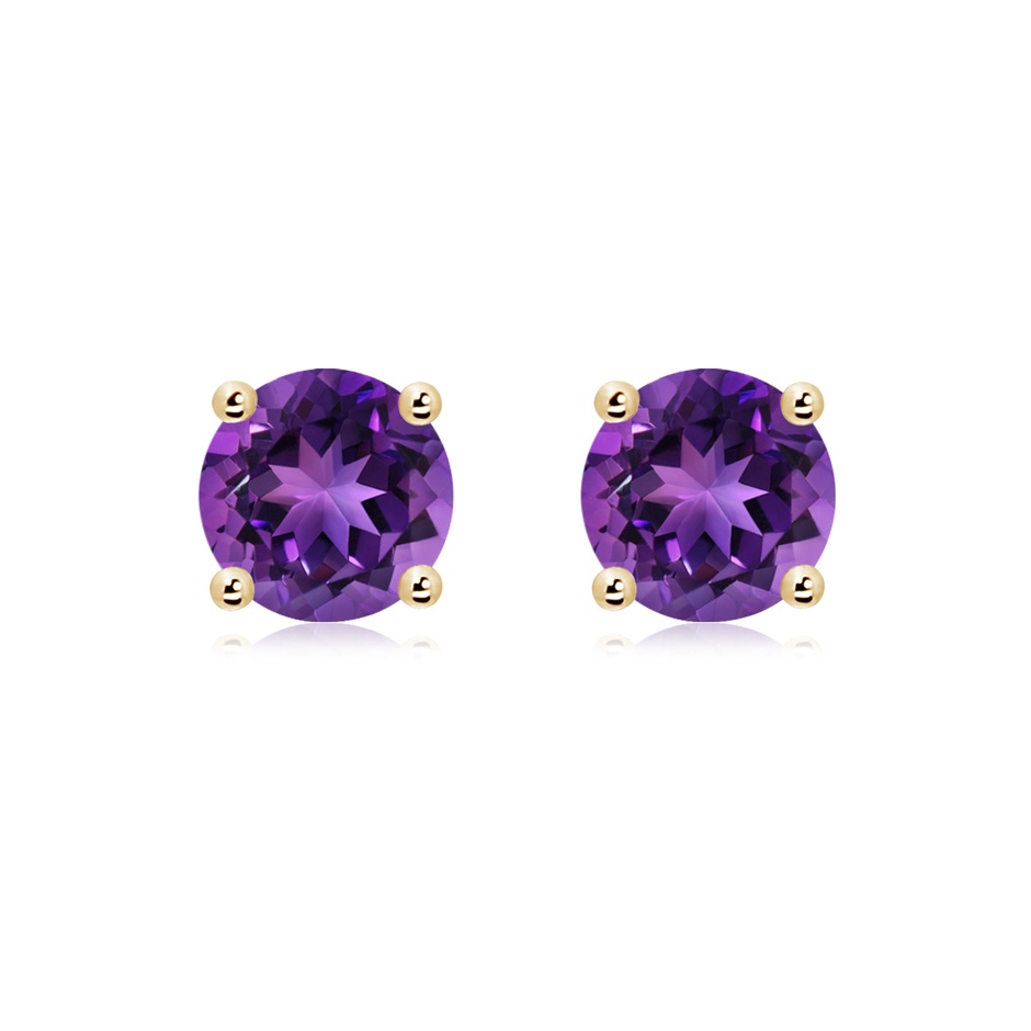 8mm AAAA Basket-Set Round Amethyst Studs in 18K Yellow Gold 