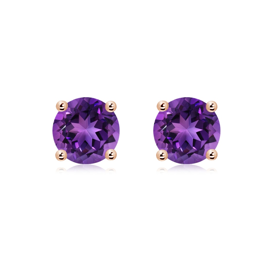 8mm AAAA Basket-Set Round Amethyst Studs in Rose Gold 
