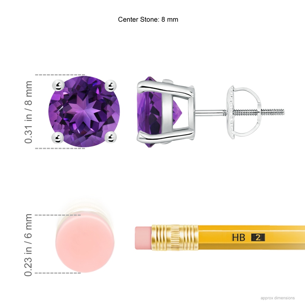 8mm AAAA Basket-Set Round Amethyst Studs in White Gold ruler