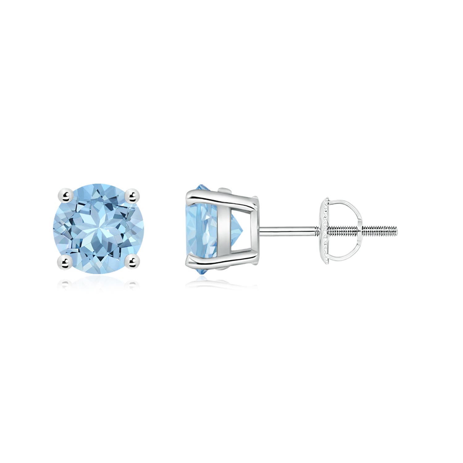 Round Cut Aquamarine Stud Earrings, 14ct White Gold | Cos...