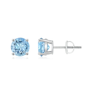 6mm AAAA Basket-Set Round Aquamarine Studs in P950 Platinum