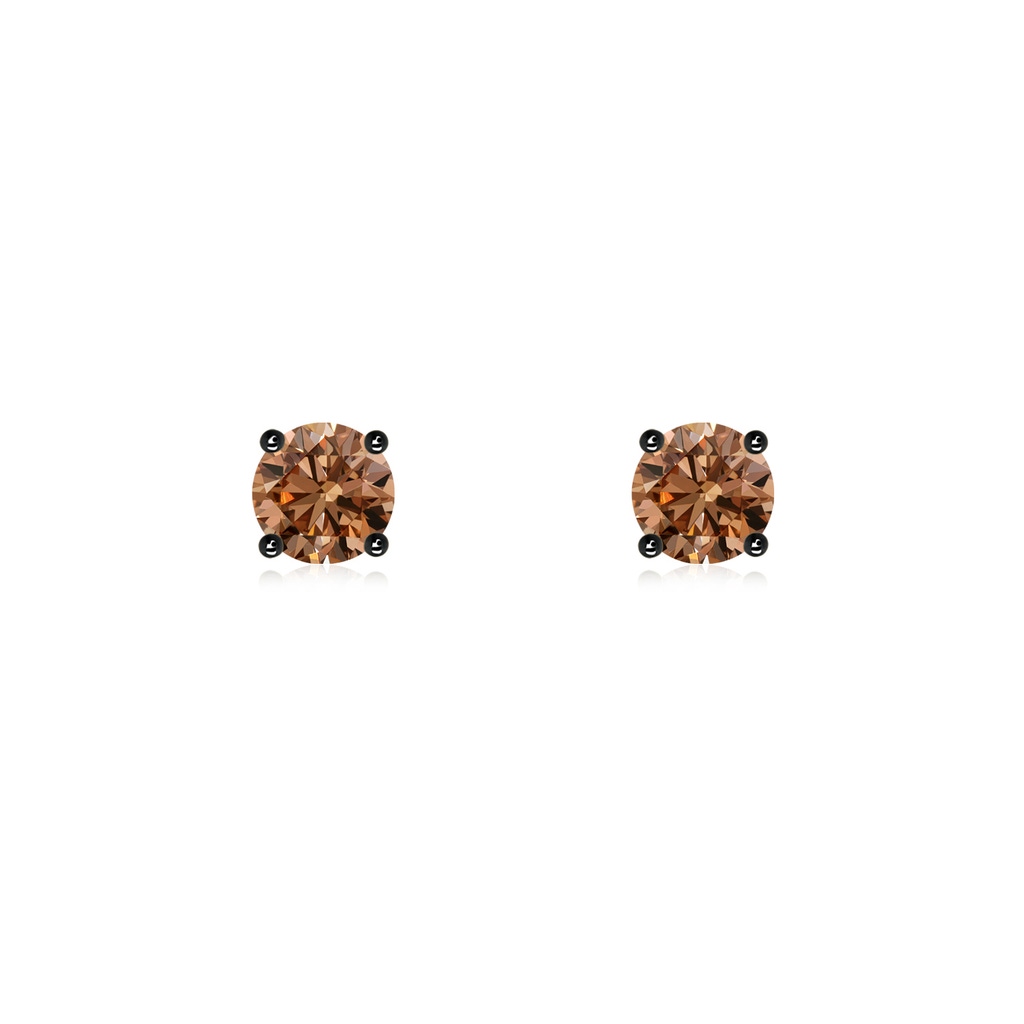 4mm AAAA Basket-Set Round Brown Diamond Studs in 18K Yellow Gold