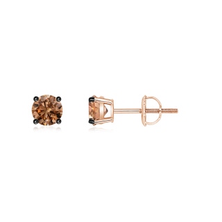 4mm AAAA Basket-Set Round Brown Diamond Studs in 9K Rose Gold