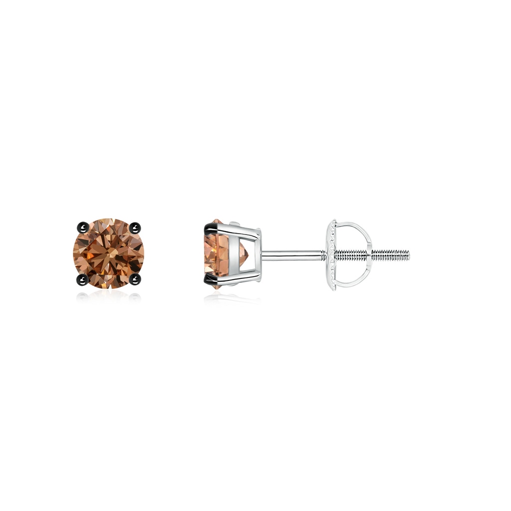 4mm AAAA Basket-Set Round Brown Diamond Studs in P950 Platinum