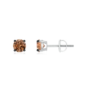 4mm AAAA Basket-Set Round Brown Diamond Studs in P950 Platinum