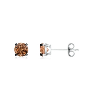 4mm AAAA Basket-Set Round Brown Diamond Studs in S999 Silver