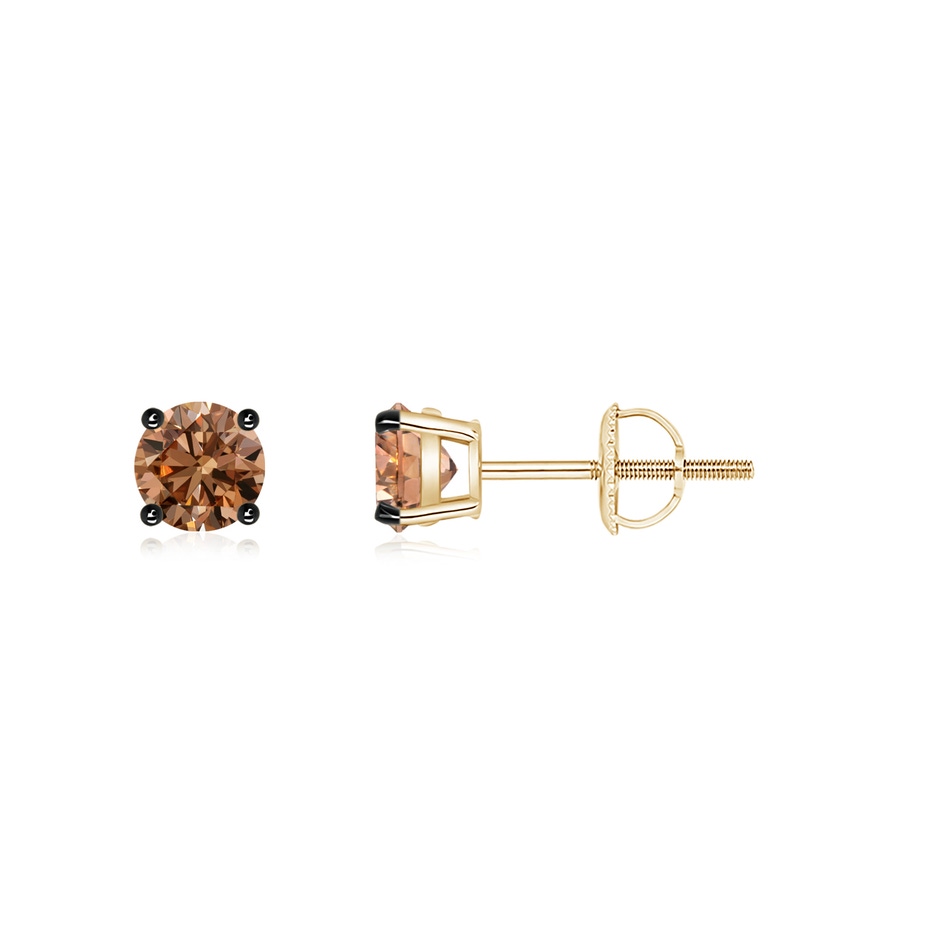 4mm AAAA Basket-Set Round Brown Diamond Studs in Yellow Gold 