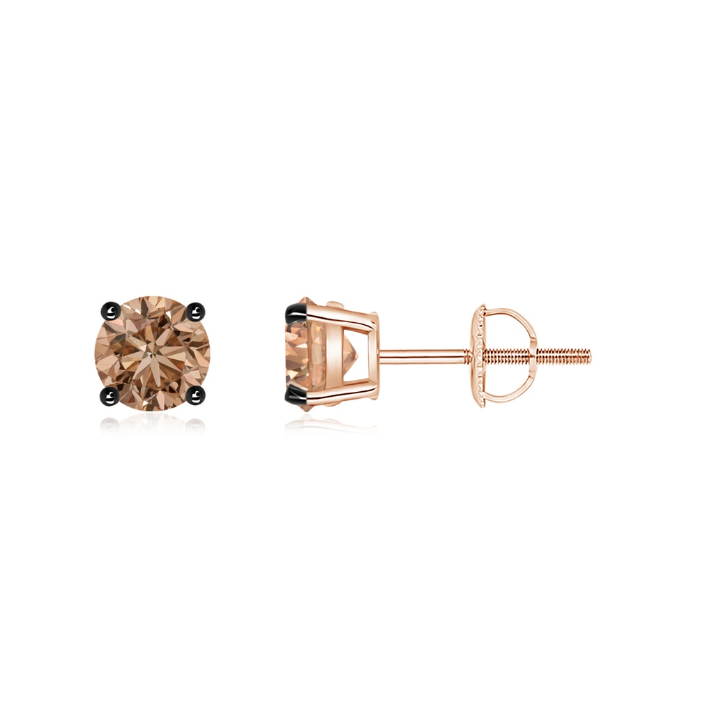 5mm AAA Basket-Set Round Brown Diamond Studs in Rose Gold