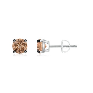 5mm AAA Basket-Set Round Brown Diamond Studs in White Gold