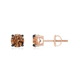 5mm AAAA Basket-Set Round Brown Diamond Studs in 9K Rose Gold