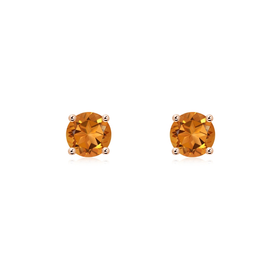 5mm AAA Basket-Set Round Citrine Studs in Rose Gold 