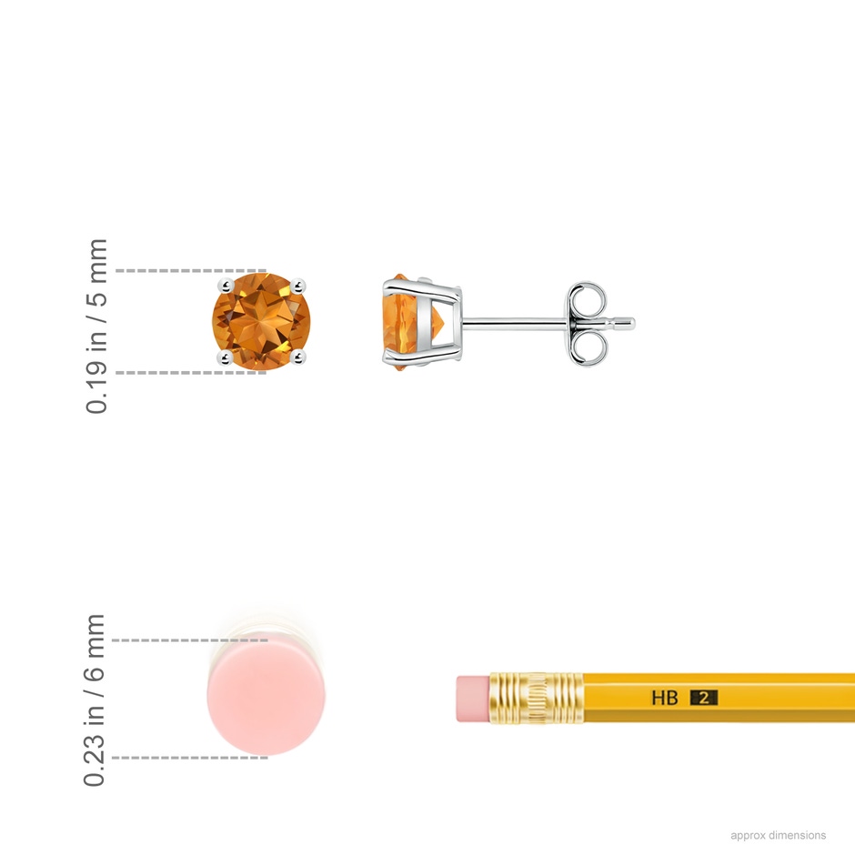 5mm AAA Basket-Set Round Citrine Studs in S999 Silver ruler